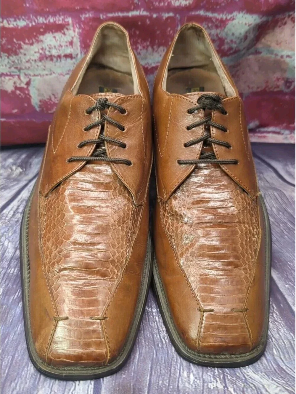 Stacy Adams Genuine Snake Skin Dress Shoes Oxford Loafers Formal Brown Mens 10.5